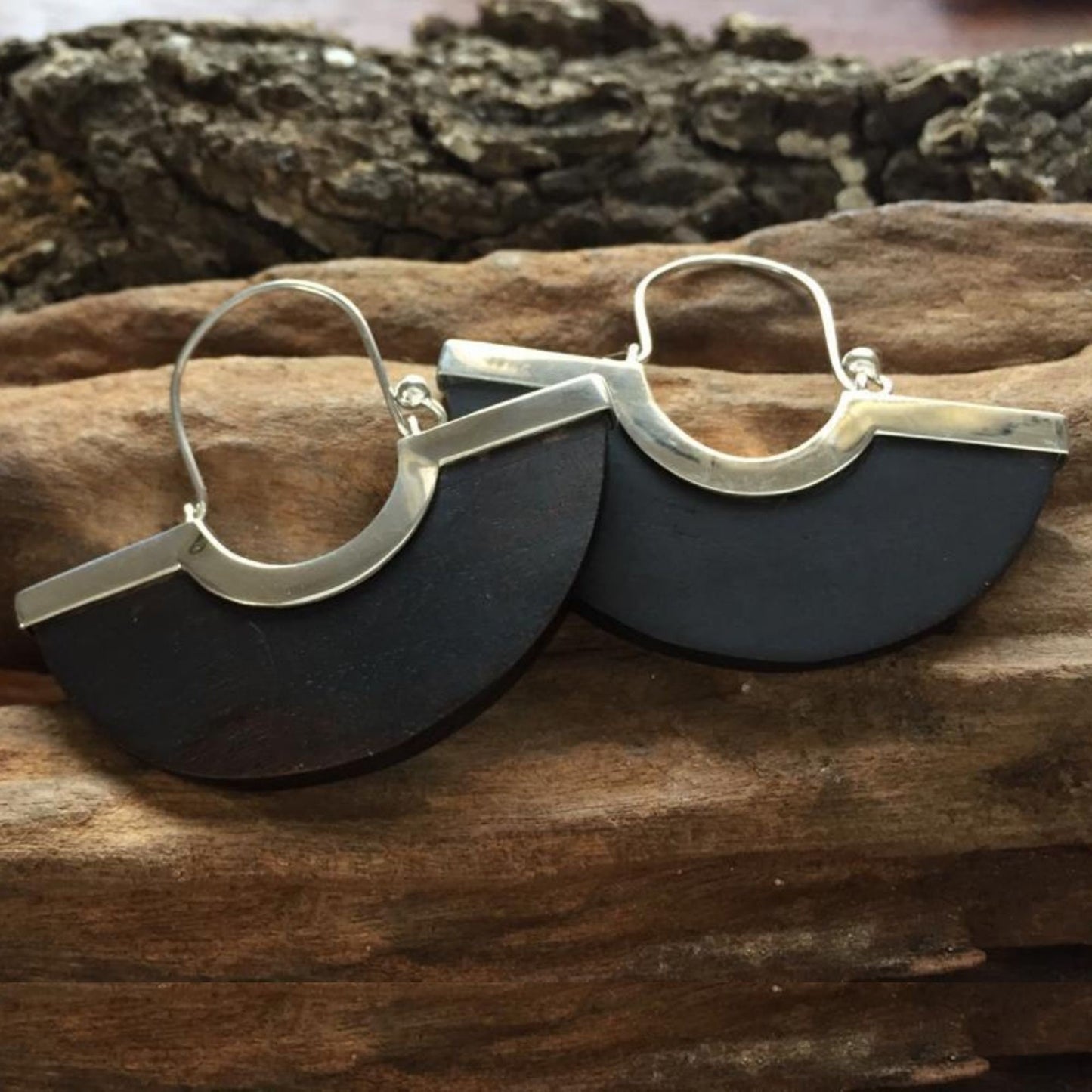African Ebony and Sterling Silver Earrings