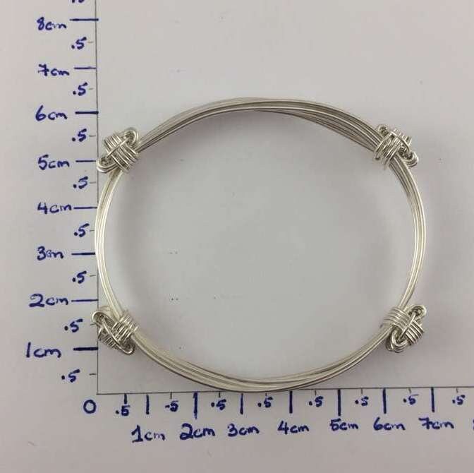 Four Knot, Three Strand Sterling Silver Elephant Hair Adjustable African Bangles