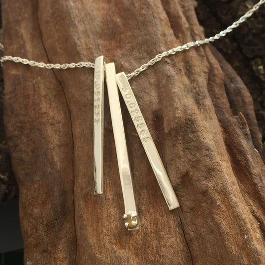 GPS Coordinates and Birthstone Bar Necklace in Sterling Silver