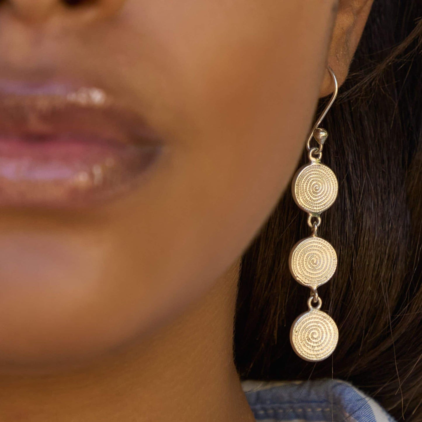 Sterling Silver Triple Ndoro Drop Earrings