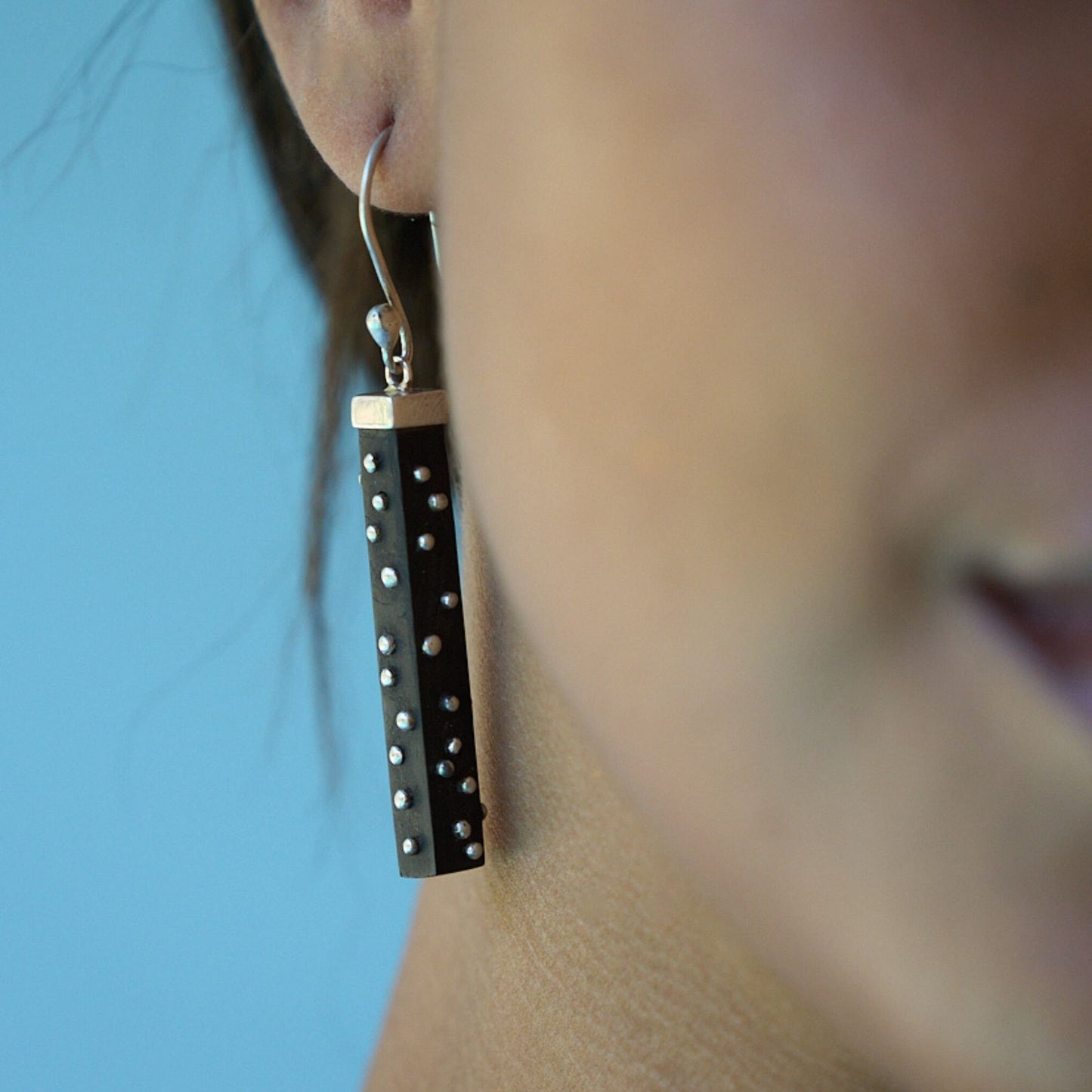 African Ebony and Sterling Silver Night Sky Earrings