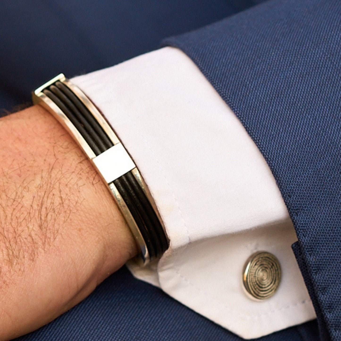 Leather and Sterling Silver Cuff Bangle