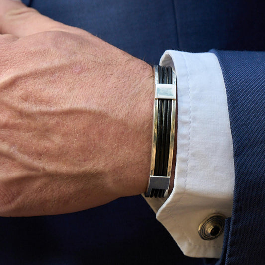 Leather and Sterling Silver Cuff Bangle