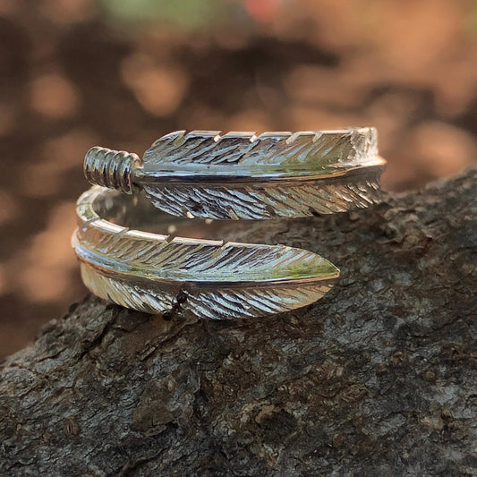 Sterling Silver Feather Spiral Cuff Ring