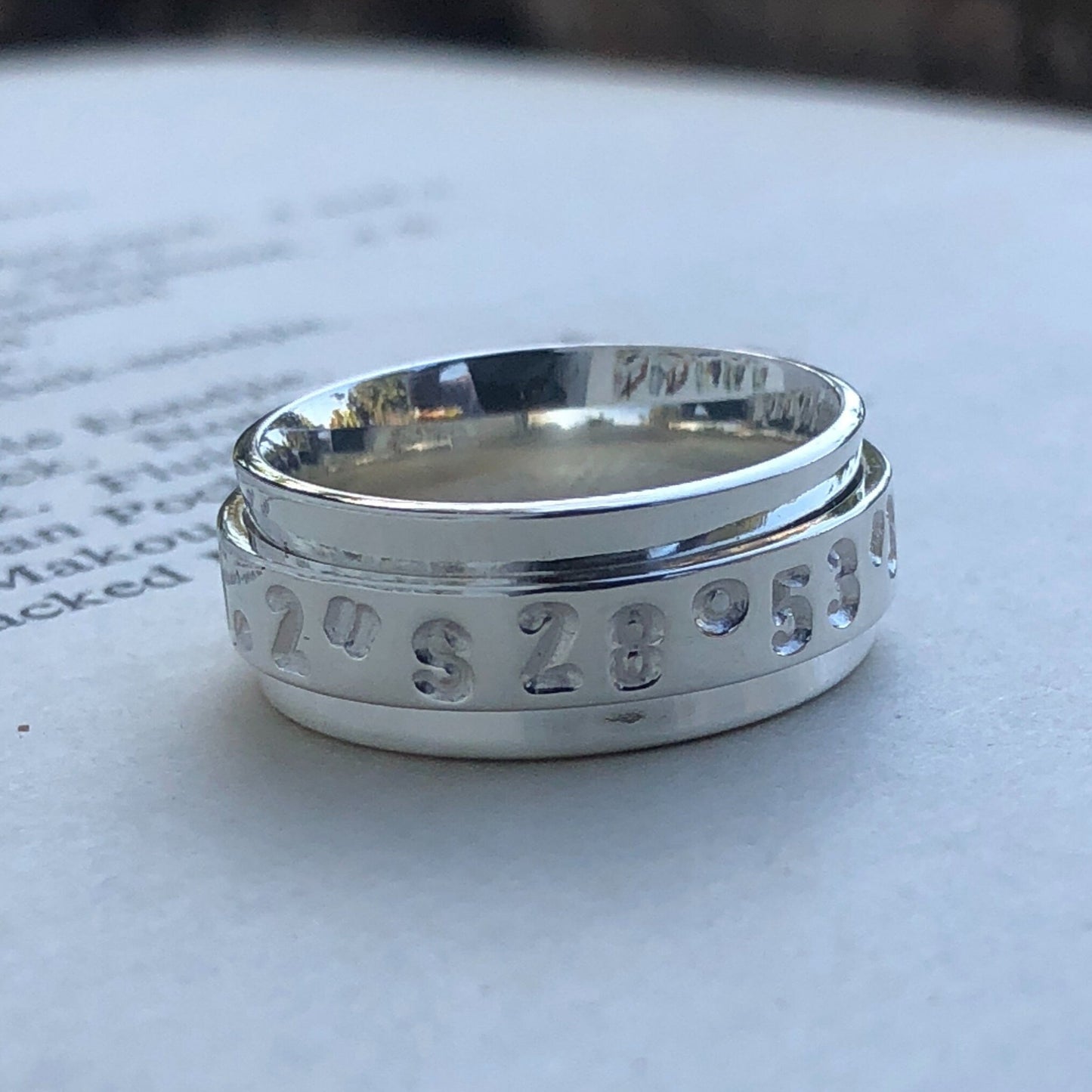 Sterling Silver GPS "Take Me Home" Spinner Ring, GPS Coordinates Ring, Location Spinner Ring