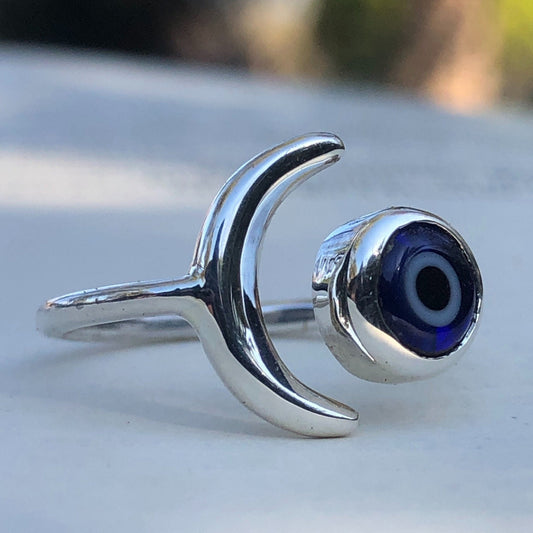 Sterling Silver Evil Eye Moon Ring