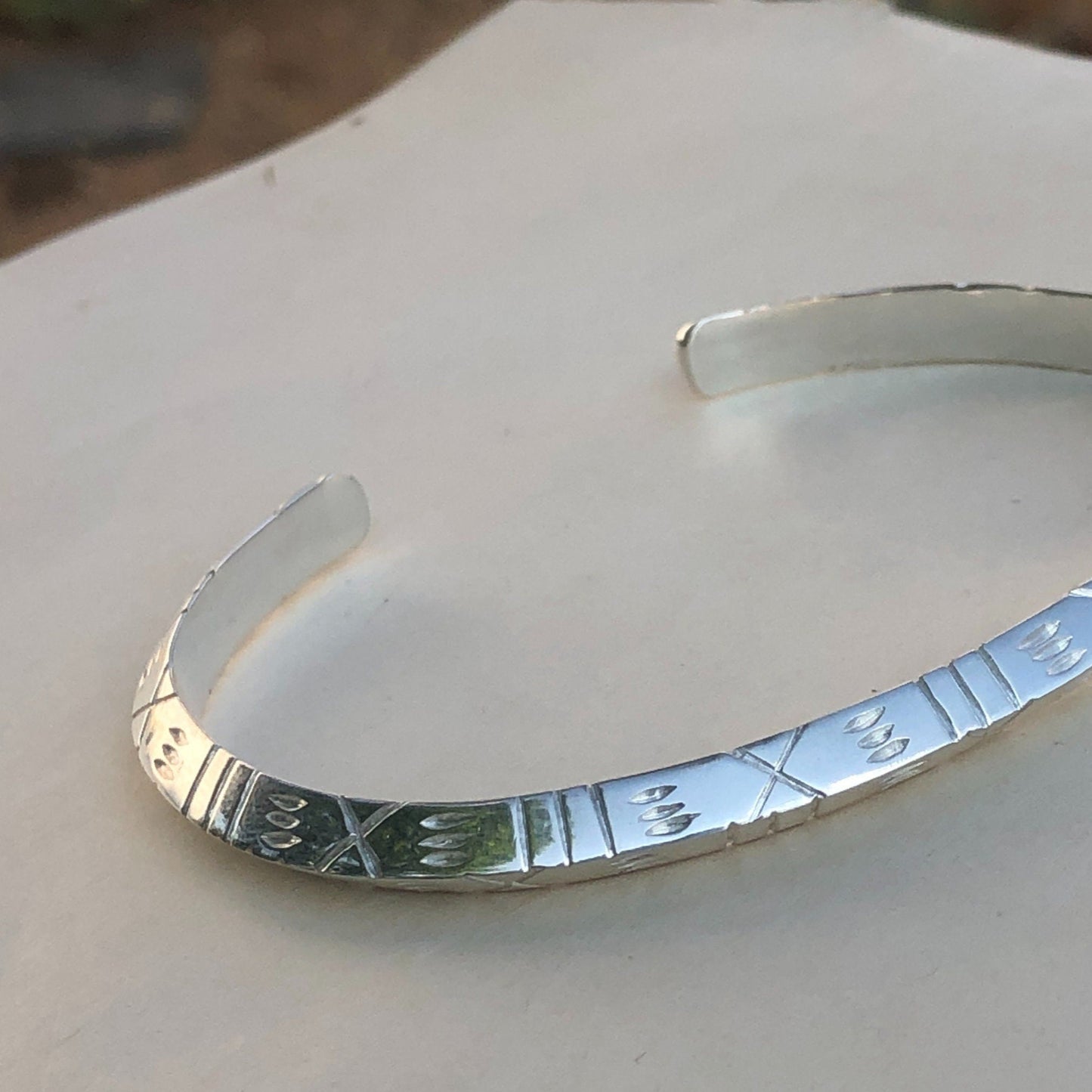 Men's Ndebele Sterling Silver Cuff Bangle, Engraved with Ndebele Tribal Patterns