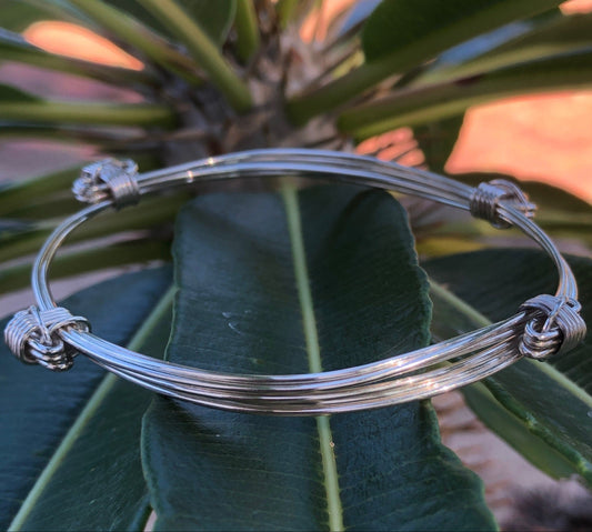 Four Knot Three Strand Elephant Hair Bangle in Sterling Silver