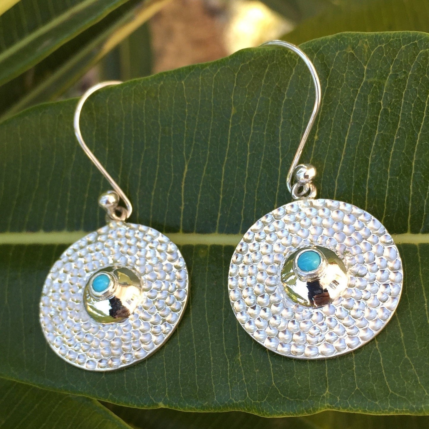 Hammered Sterling Silver and Turquoise Earrings