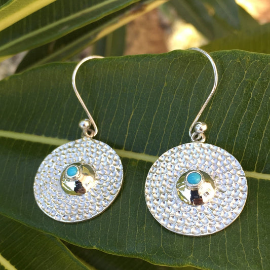 Hammered Sterling Silver and Turquoise Earrings