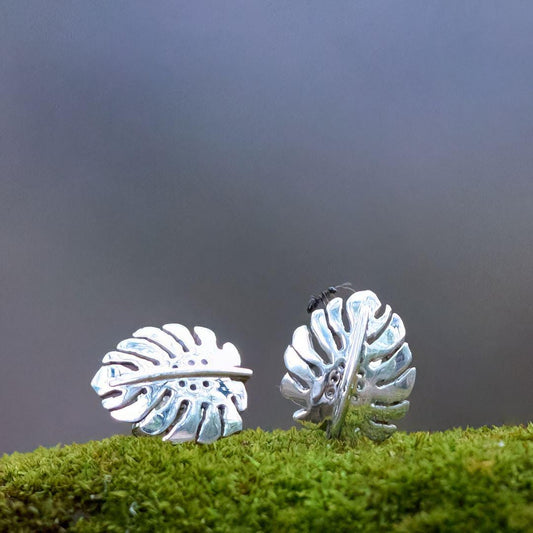Sterling Silver Monstera Stud Earrings
