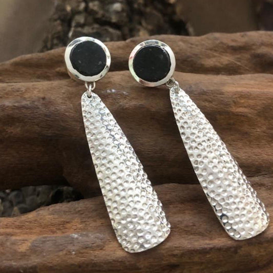 Matobo Rock Textured Sterling Silver and Granite Dangly Earrings