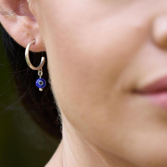 Sterling Silver Evil Eye Hoop Earrings