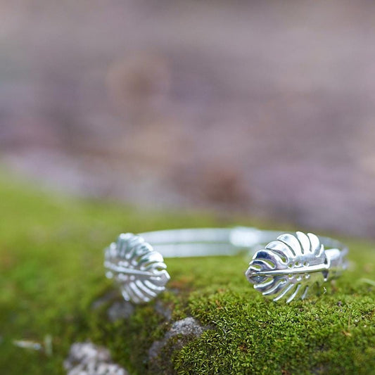 Sterling Silver Monstera Cuff Bangle
