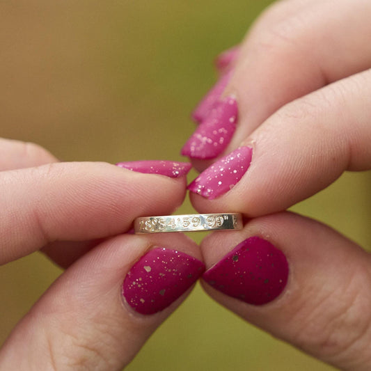 Sterling Silver Mini GPS Coordinates Stacking Ring