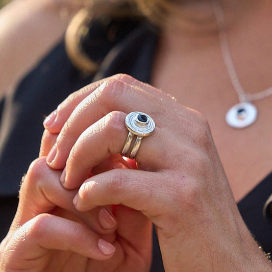 Onyx and Sterling Silver Chunky Double Banded Ring
