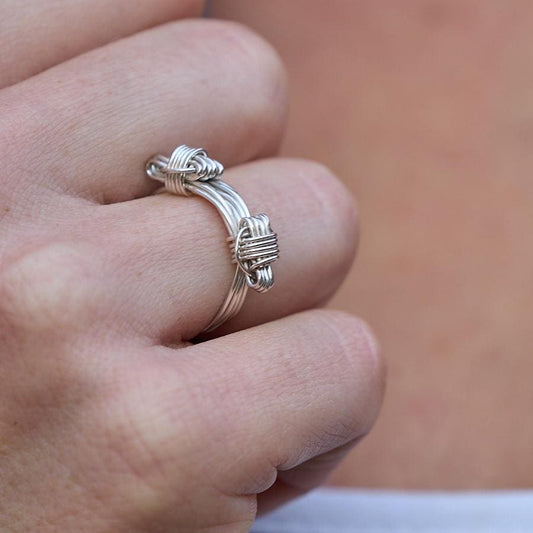 Two Knot Elephant Hair Bangle Inspired Sterling Silver Ring