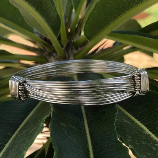 Two Knot Nine Strand Silver Elephant Knot Bangle