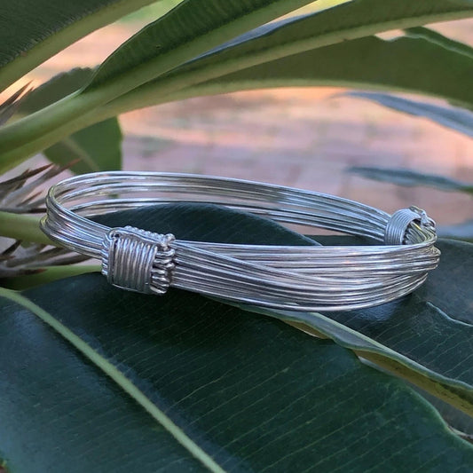 Two Knot Seven Strand Silver Elephant Knot Bangle