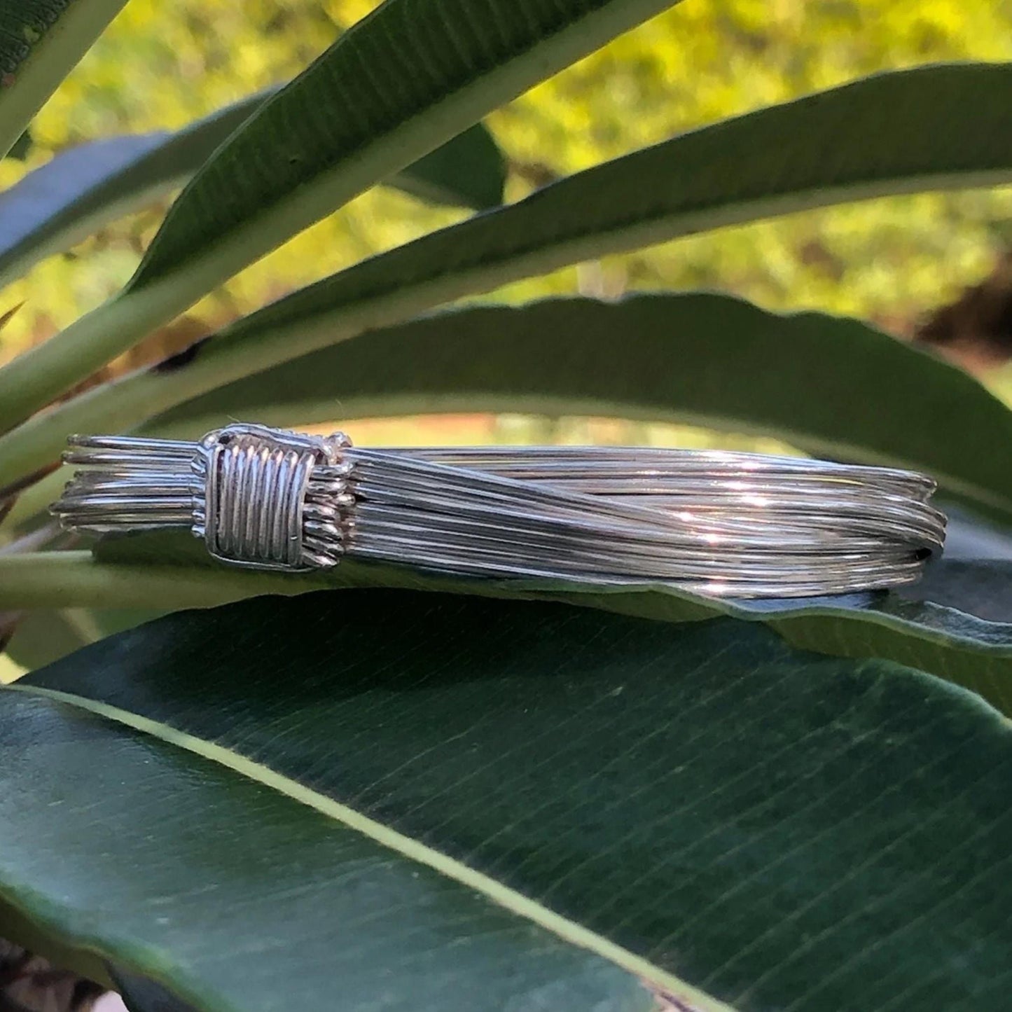 Two Knot Seven Strand Silver Elephant Knot Bangle