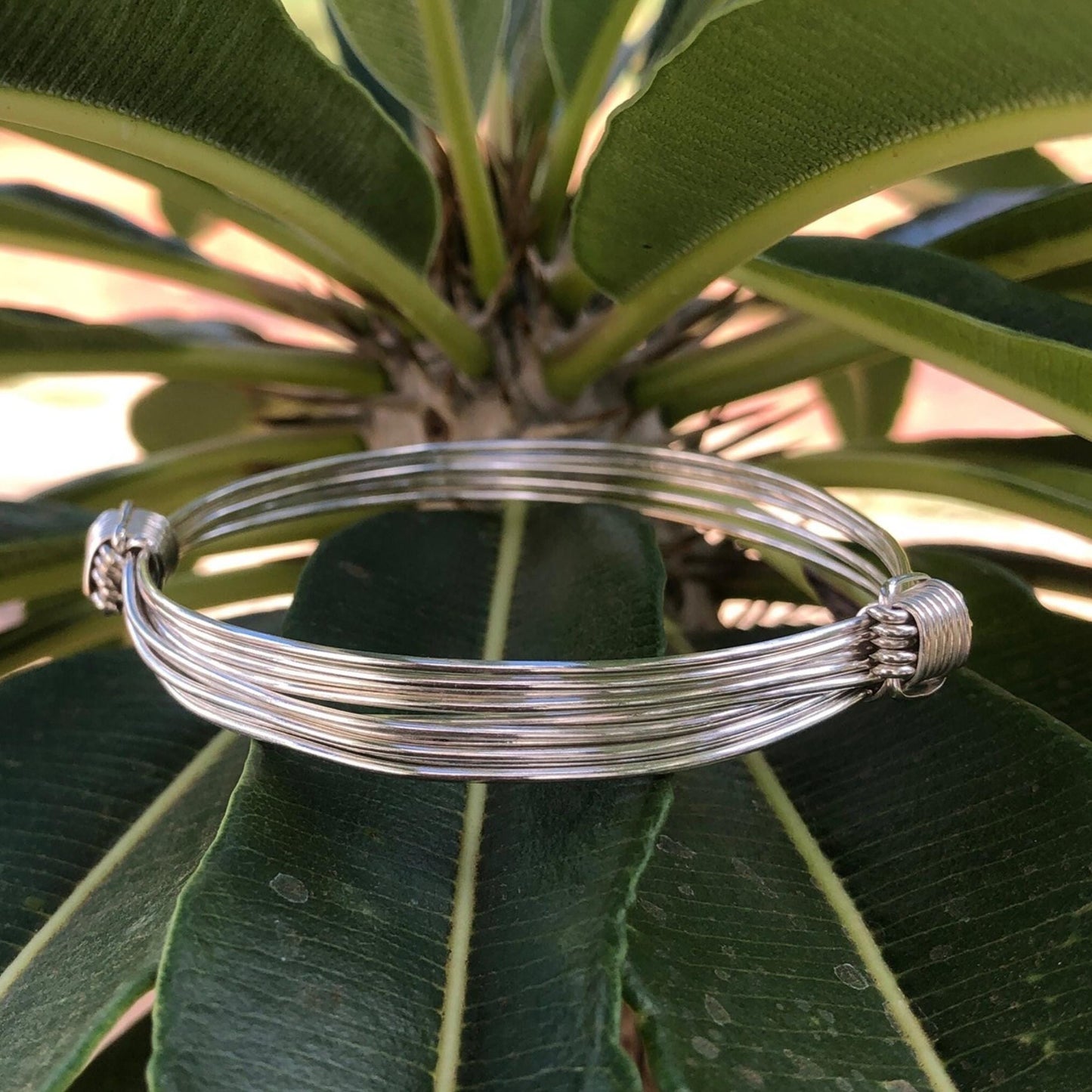 Two Knot Five Strand Silver Elephant Knot Bangle